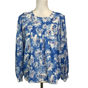 VICI Blouse Top size Extra Small Blue White Floral Peasant Boho Wedding Prairie